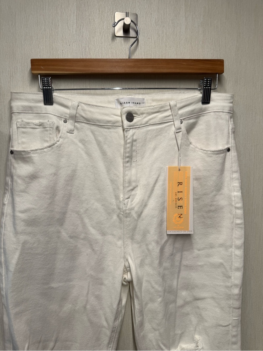 NWT Risen White Distressed Straight Leg Jeans, Size 15/32 - Picture 3 of 12